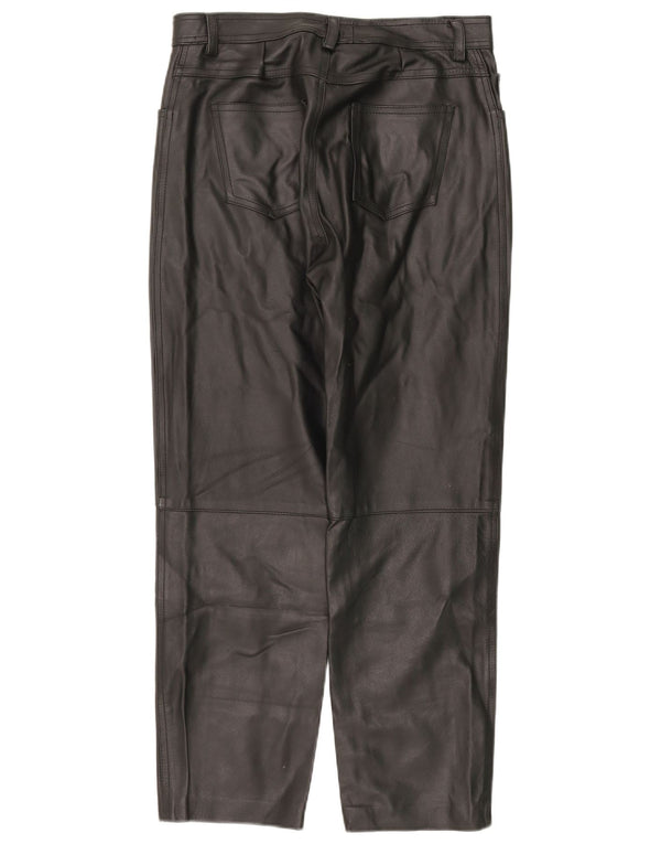 Vintage Pantaloni drepti din piele pentru bărbați W32 L28 Negru