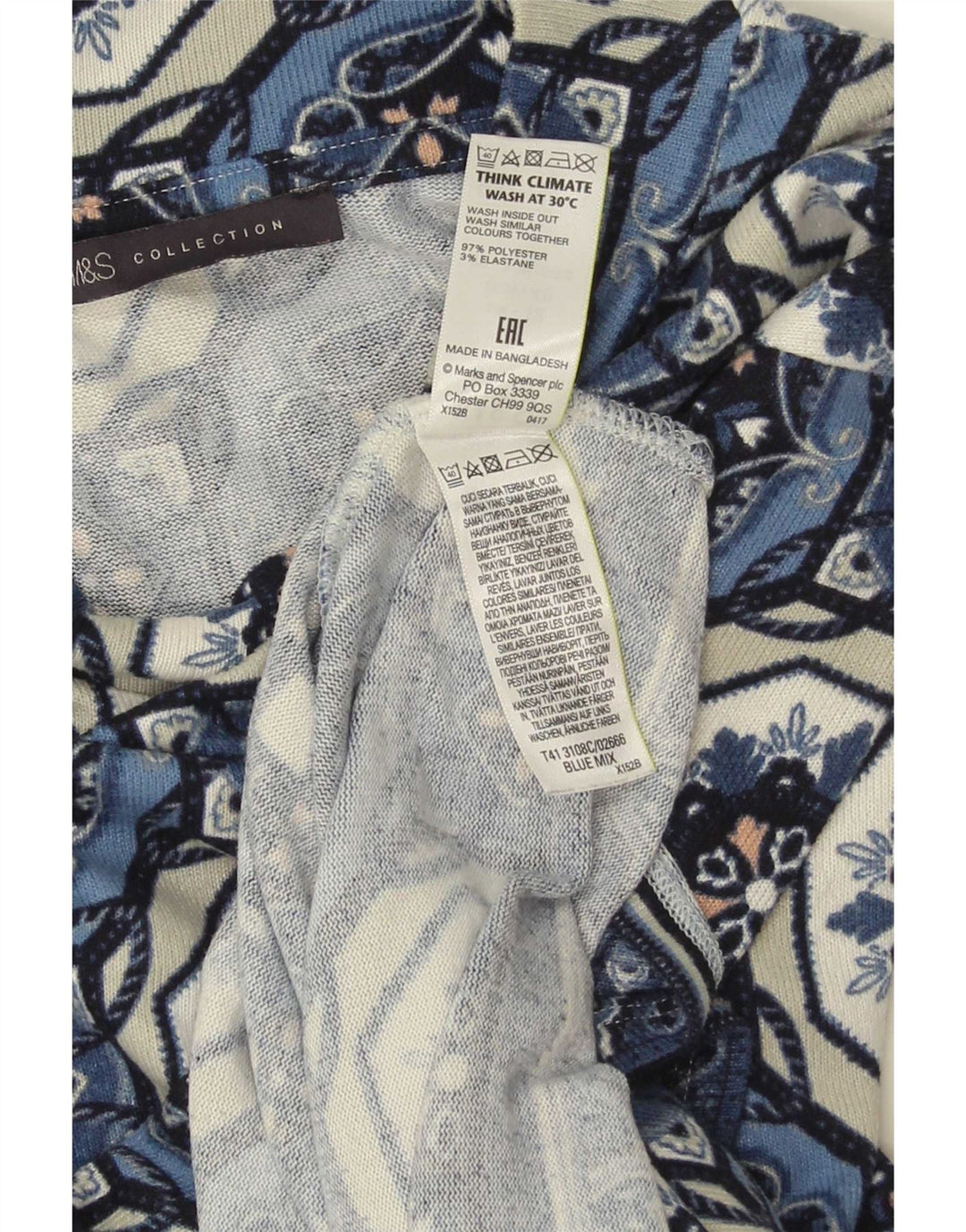 Top cu tunică cu mâneci 3/4 pentru femei Marks & Spencer UK 12 Medium Blue Geometric