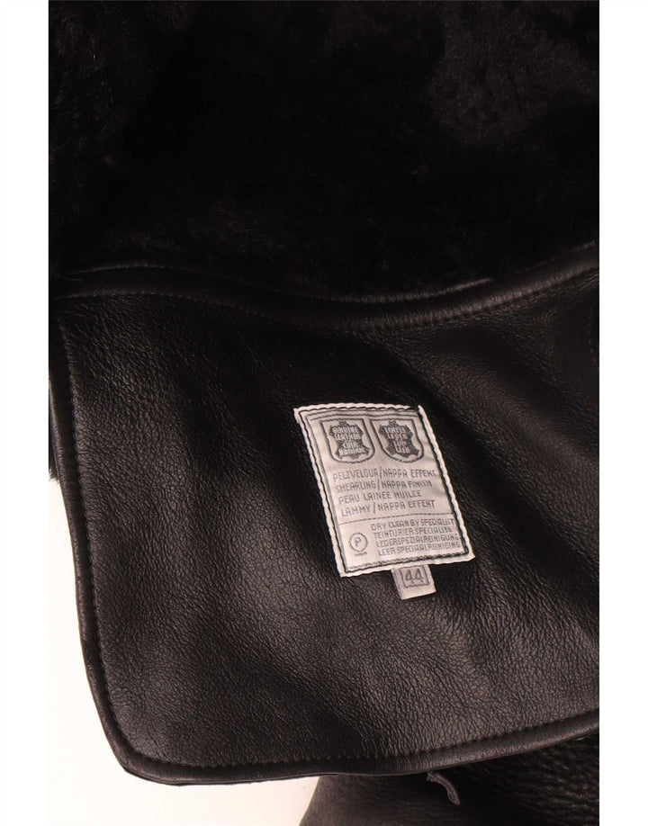 Jachetă vintage oversize din shearling pentru femei IT 44 Medium Black Leather
