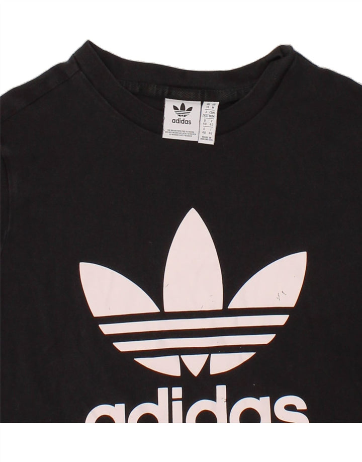 ADIDAS Womens Graphic T-Shirt Top UK 14 Medium Black Vintage Adidas and Second-Hand Adidas from Messina Hembry 