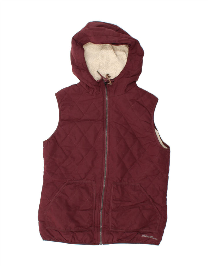 EDDIE BAUER Womens Hooded Quilted Gilet UK 14 Medium Burgundy Polyester Vintage Eddie Bauer and Second-Hand Eddie Bauer from Messina Hembry 