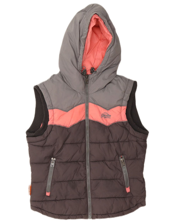 Gilet căptușit cu glugă Superdry pentru femei UK 12, gri mediu, nailon color bloc