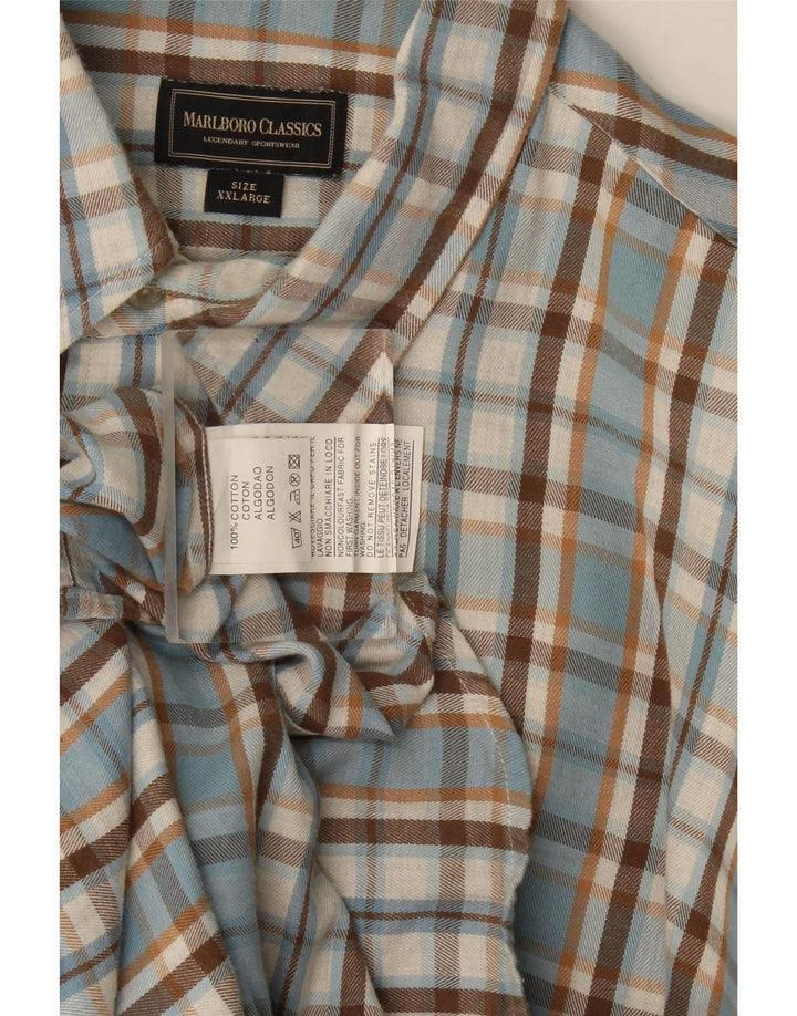 Cămașă de flanel pentru bărbați Marlboro Classics, bumbac cu check albastru 2XL