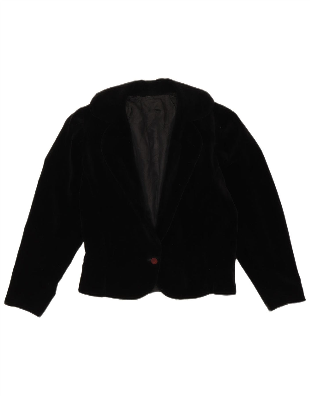 VINTAGE Womens 1 Button Velvet Blazer Jacket UK 12 Medium Black