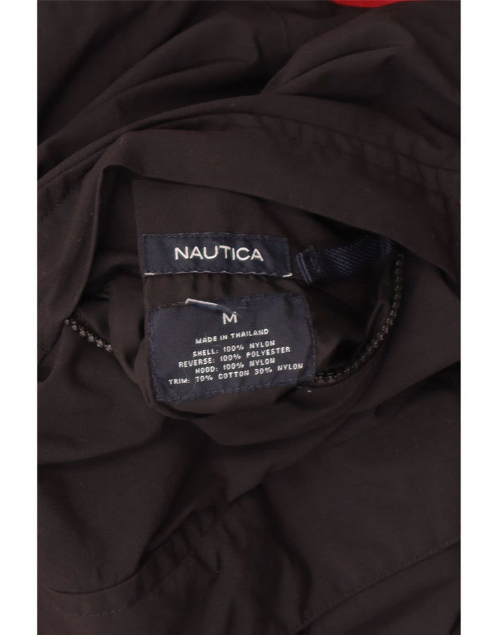 NAUTICA Mens Hooded Reversible Jacket UK 38 Medium Black Colourblock Nylon