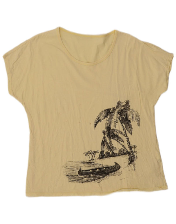 Vintage Womens Graphic T-Shirt Top UK 18 XL Yellow Cotton