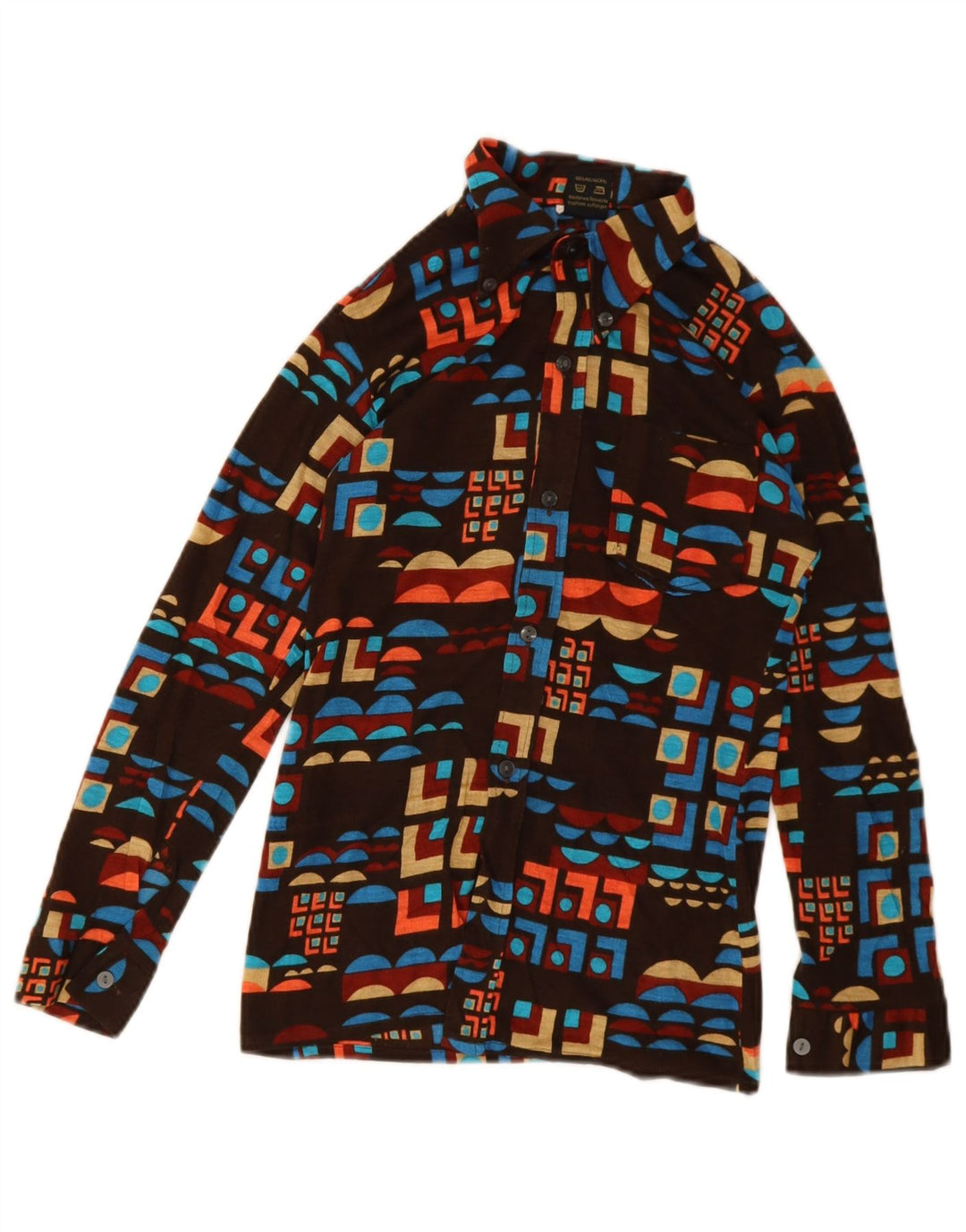 Cămașă Vintage Băieți 11-12 Ani Maro Geometric Poliacrilic