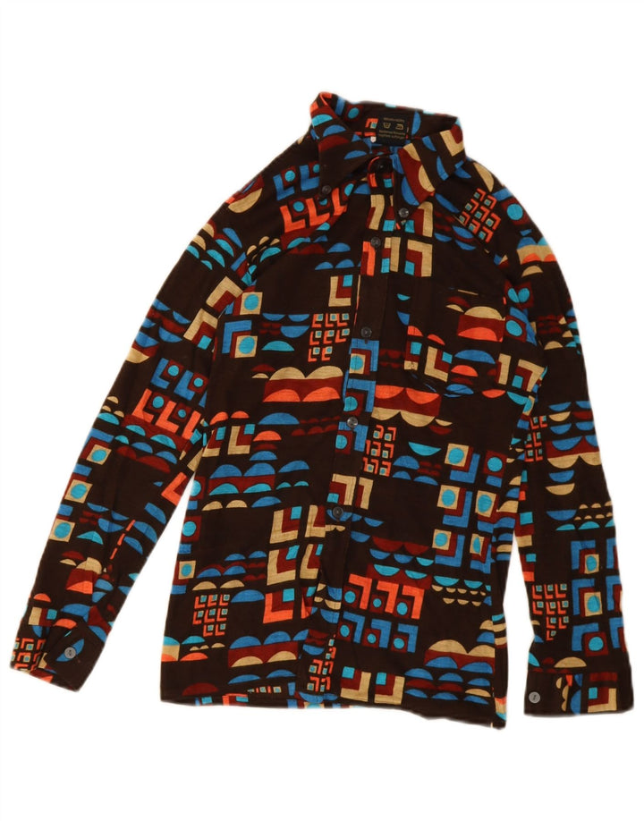 Cămașă Vintage Băieți 11-12 Ani Maro Geometric Poliacrilic