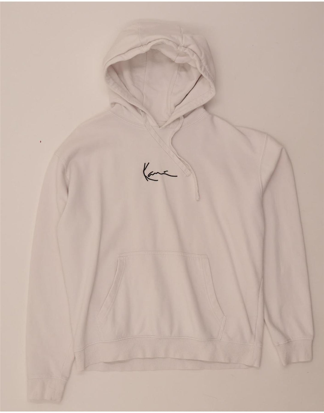 KARL KANI Pulover cu glugă cu grafică, cu formă lentă, pentru bărbați, bumbac alb mic