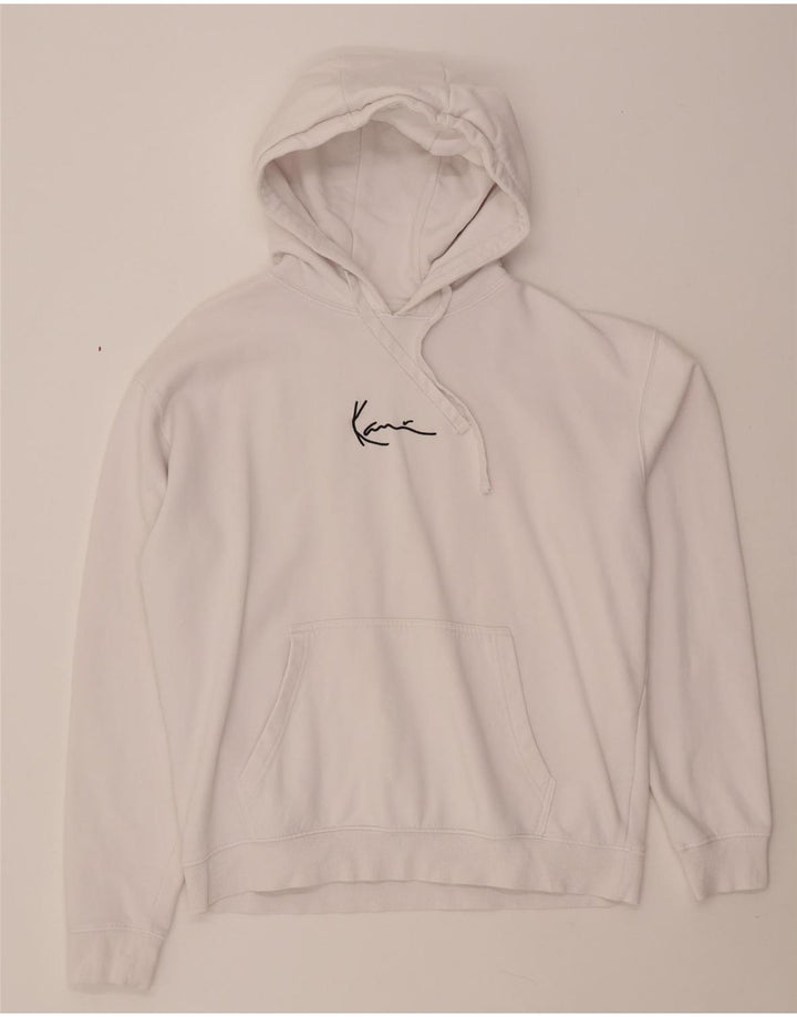 KARL KANI Pulover cu glugă cu grafică, cu formă lentă, pentru bărbați, bumbac alb mic