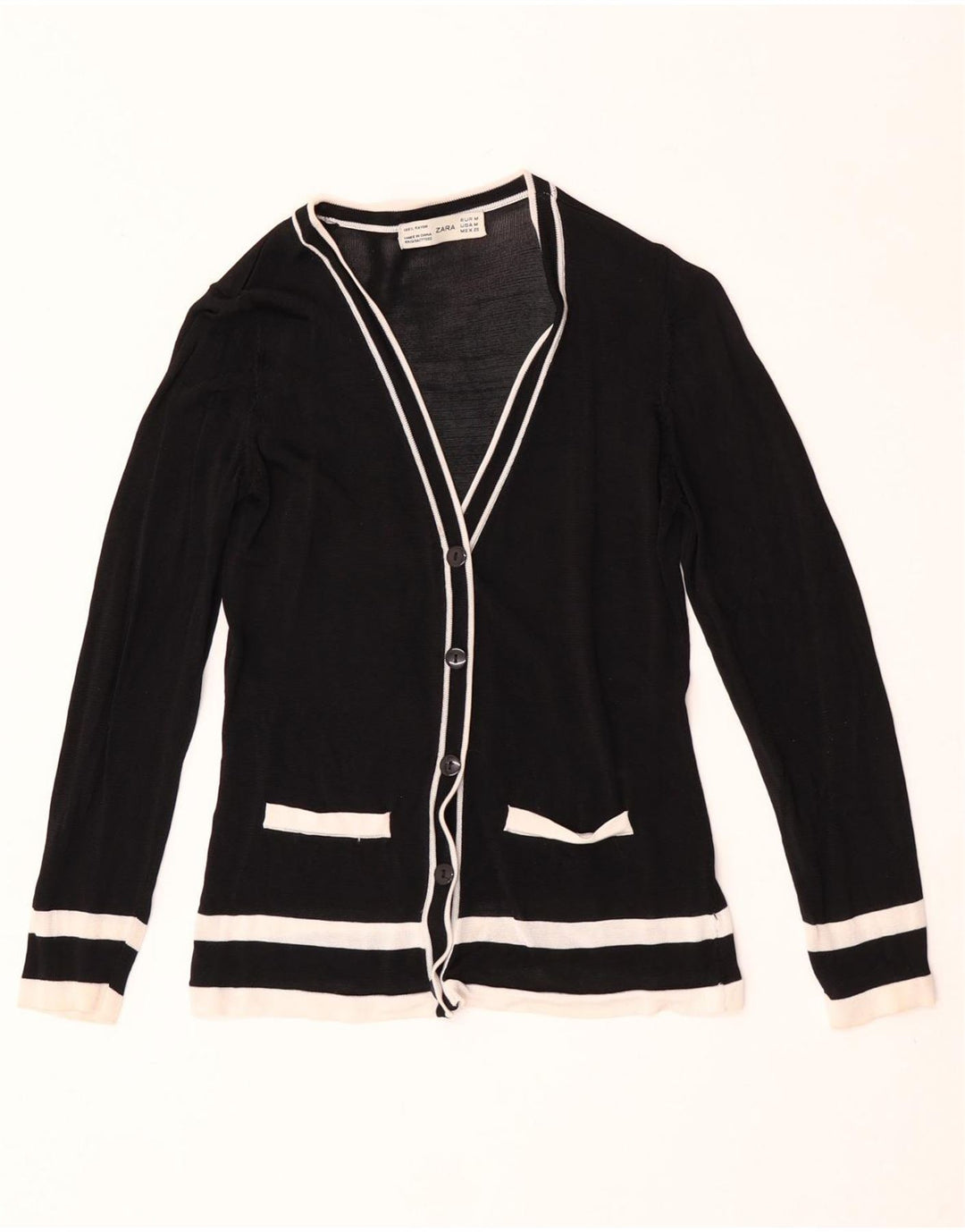 Pulover cardigan pentru femei Zara UK 12 Medium Black Colorblock Rayon