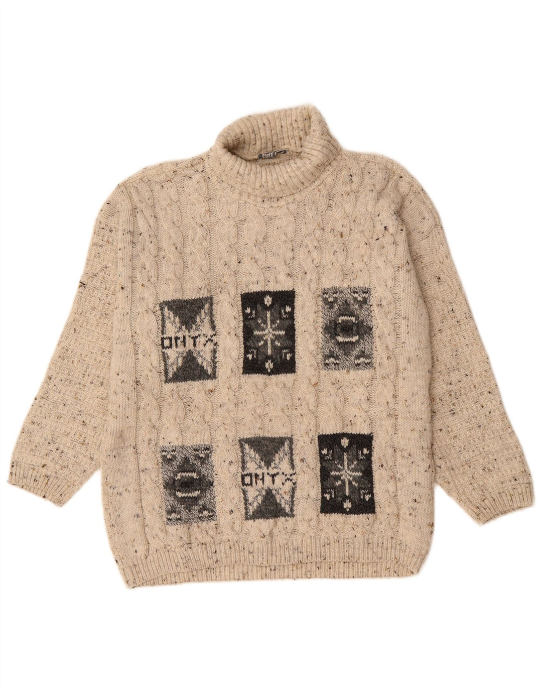 Pulover pentru femei Onyx cu gât rulat, UK 18 XL, bej, lână cu pete