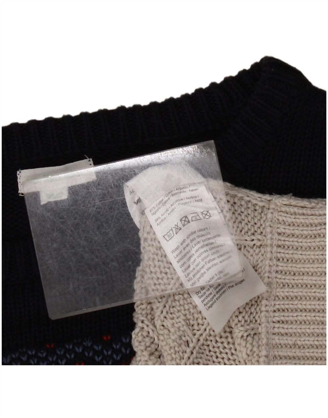 Pulover VINTAGE pentru femei cu decolteu rotund, UK 14, bumbac Fair Isle, gri mediu