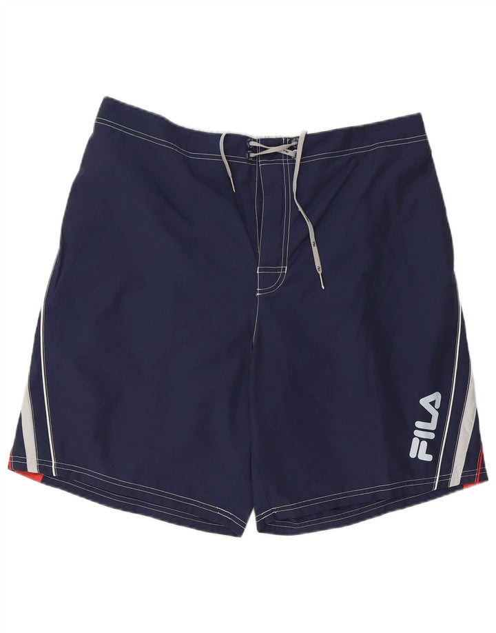 Pantaloni scurți de înot cu grafică Fila pentru bărbați, 2XL, albastru bleumarin, poliester color bloc