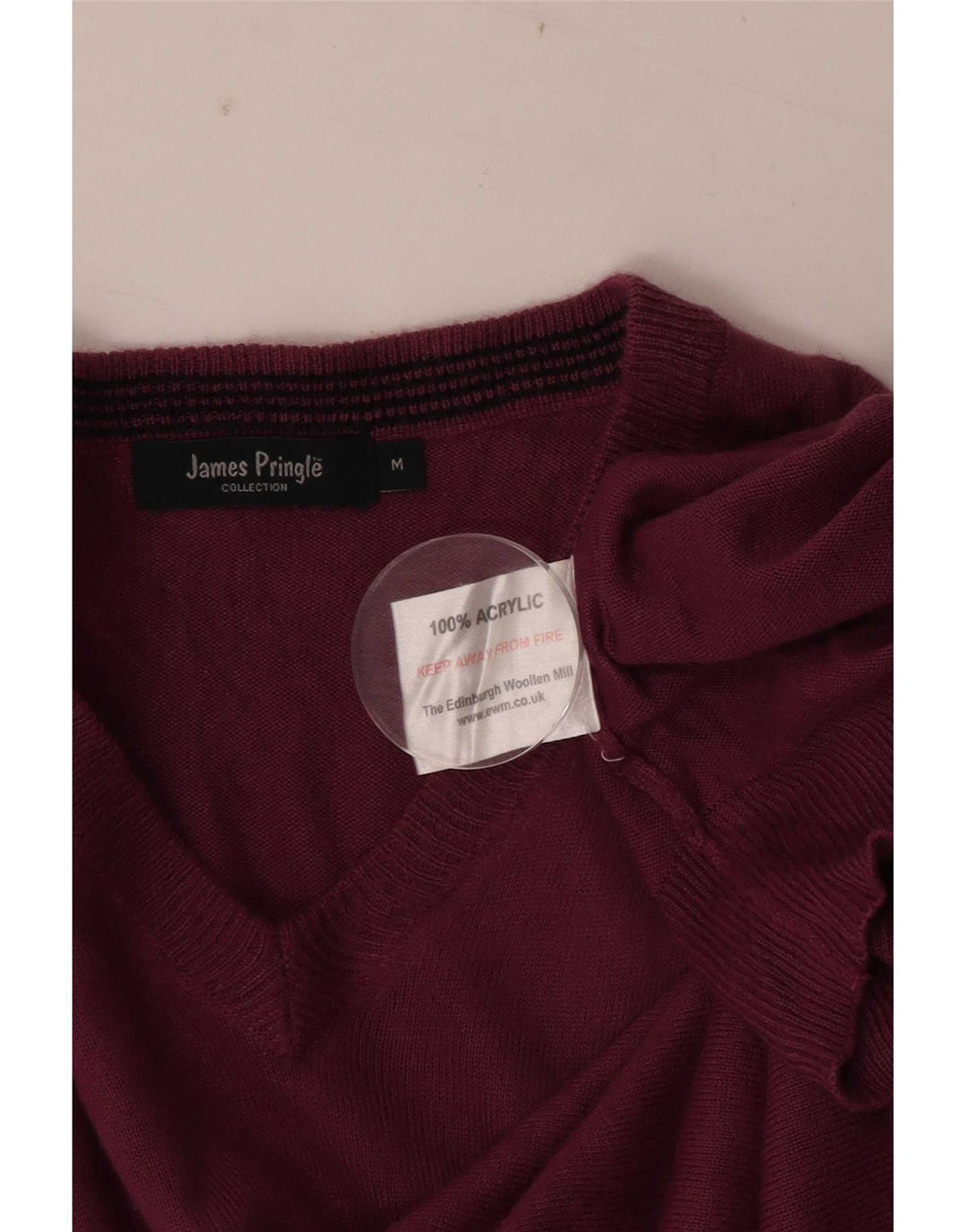 James Pringle Pulover cu decolteu în V pentru bărbați, acrilic burgund mediu