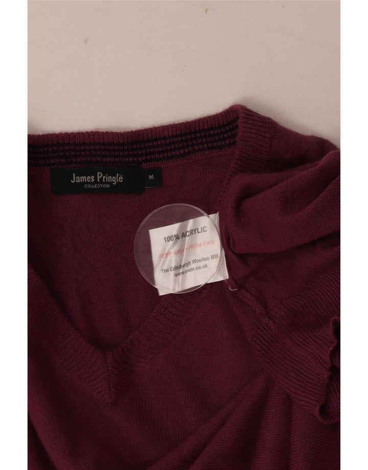 James Pringle Pulover cu decolteu în V pentru bărbați, acrilic burgund mediu