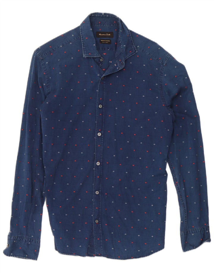 Cămașă Massimo Dutti Bărbați Denim Albastru Marin Floral Mediu