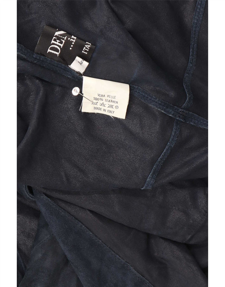 Jachetă vintage de piele intoarsa pentru femei UK 18 XL bleumarin din piele