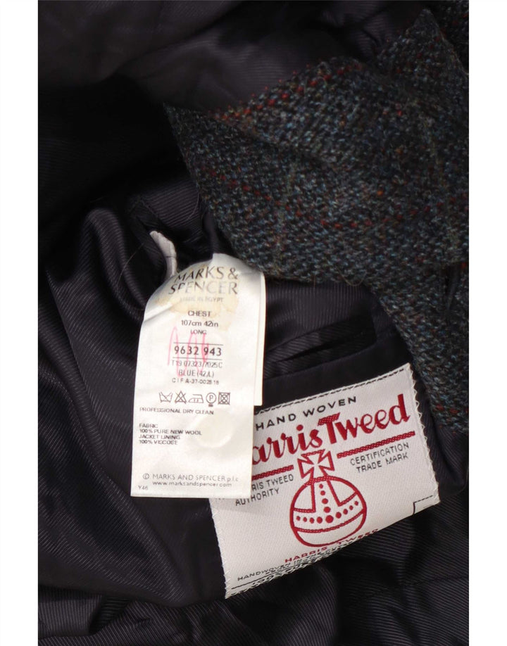 Marks & Spencer pentru bărbați Harris Tweed Blazer Jacket UK 42 Large Blue Check