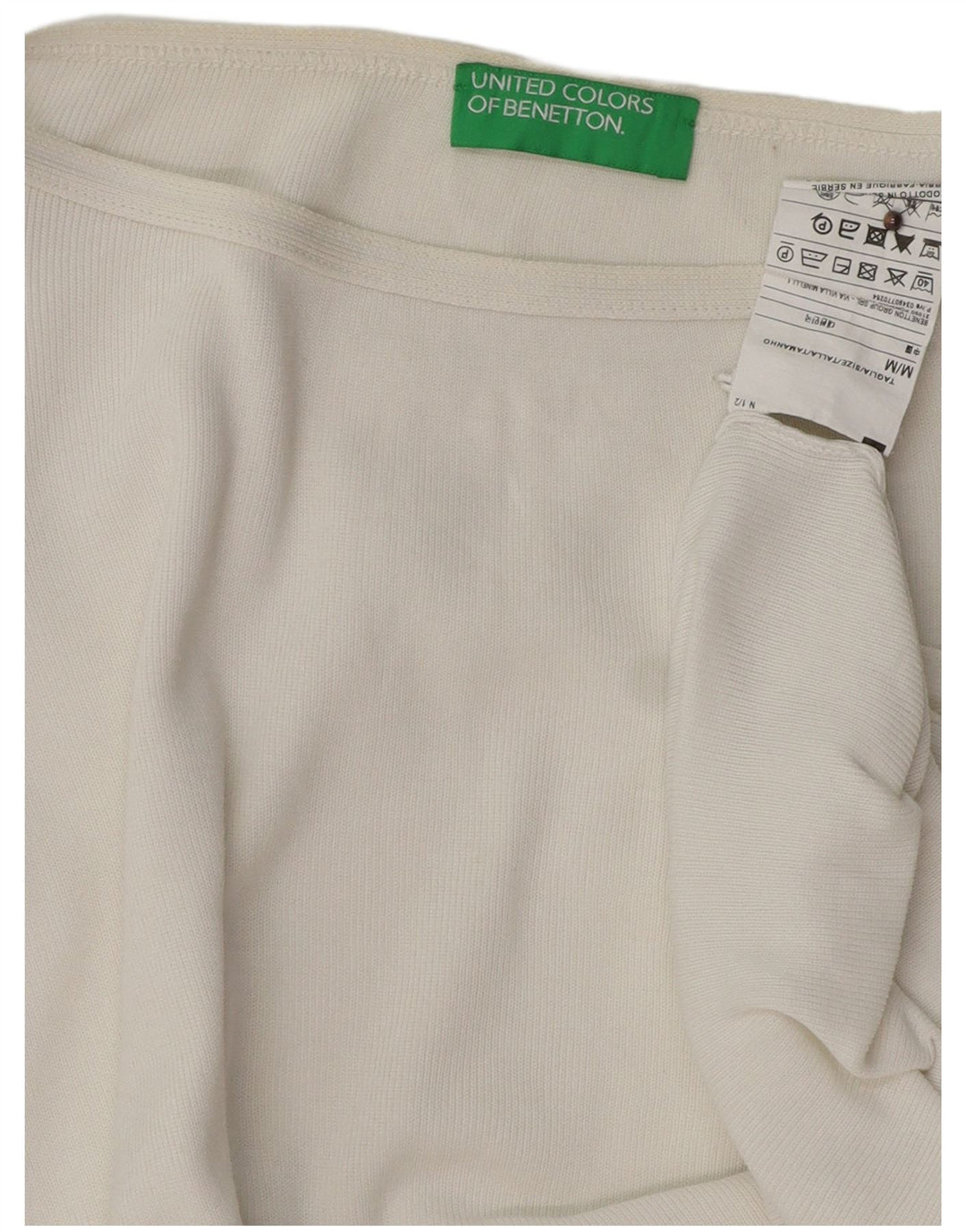 BENETTON Pulover supradimensionat cu gât de barcă pentru femei UK 14 Medium White