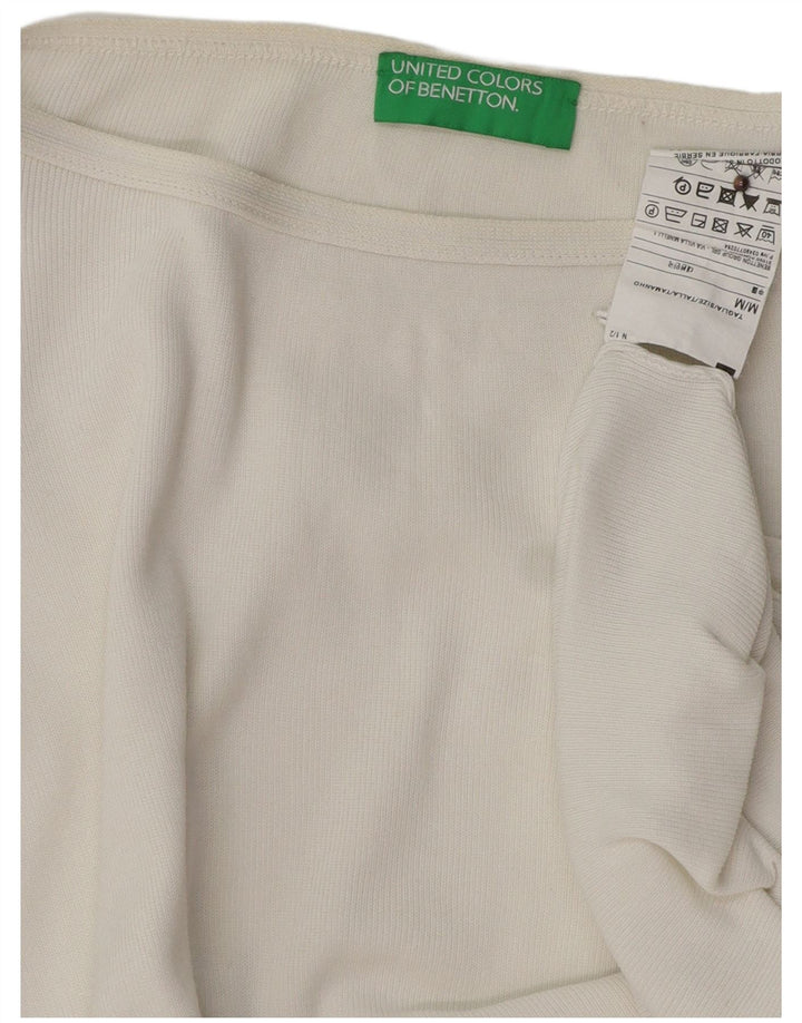 BENETTON Pulover supradimensionat cu gât de barcă pentru femei UK 14 Medium White