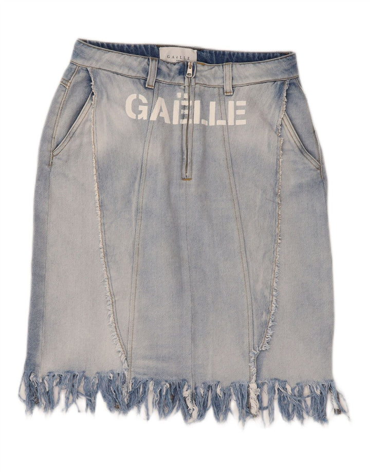Fusta de denim cu grafica Gaelle pentru femei W27, bumbac albastru mic