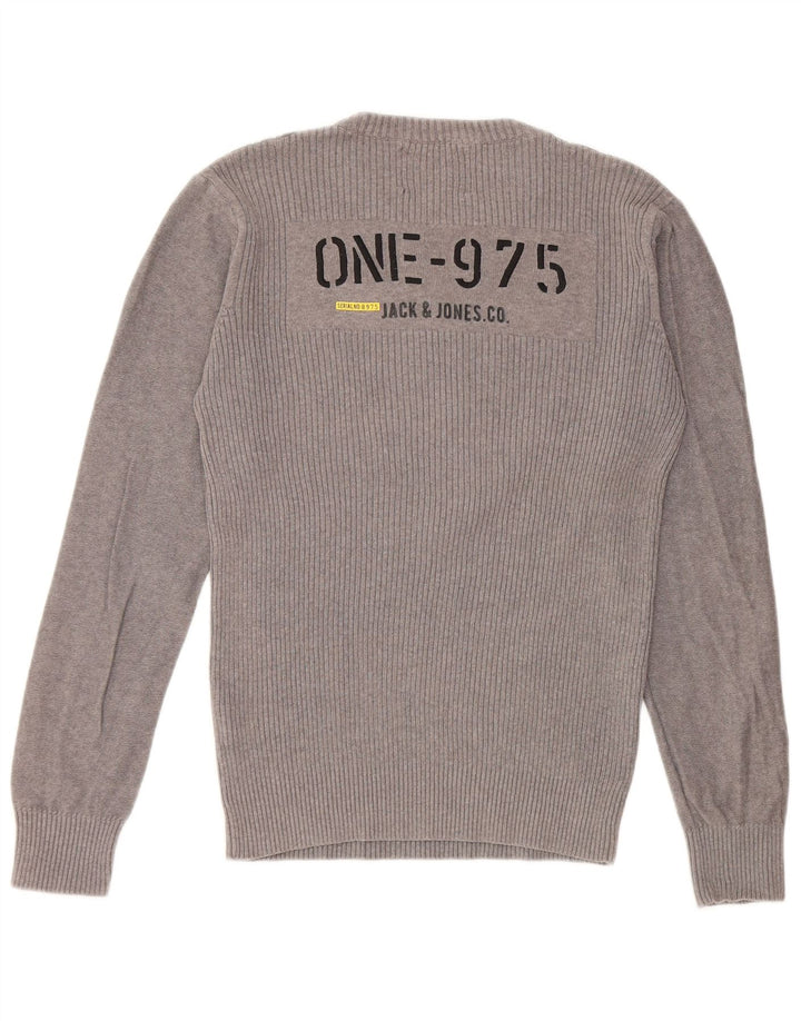 JACK & JONES Pulover pentru bărbați cu decolteu rotund, bumbac, gri mediu