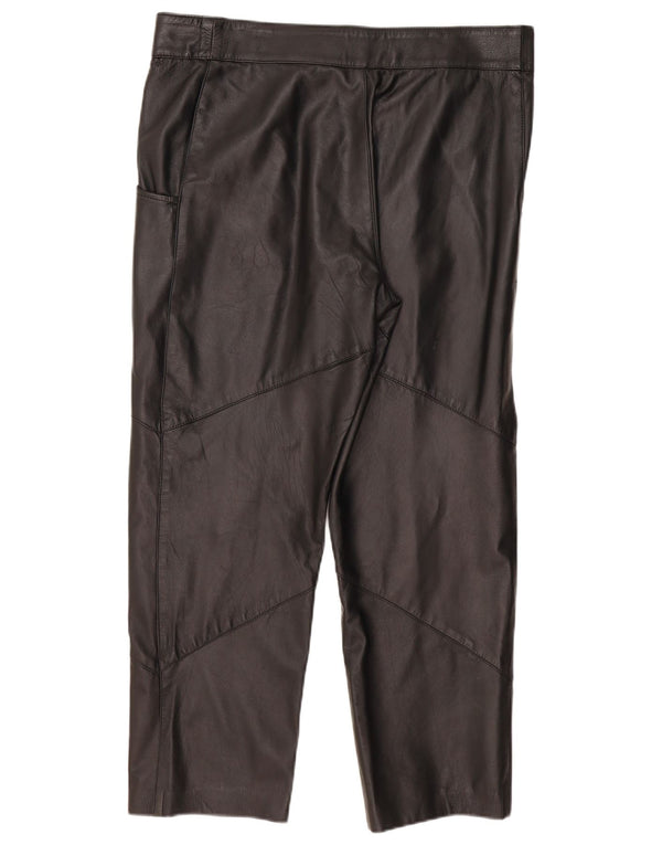 VINTAGE Pantaloni drepti din piele pentru femei IT 50 Large W38 L29 Negri