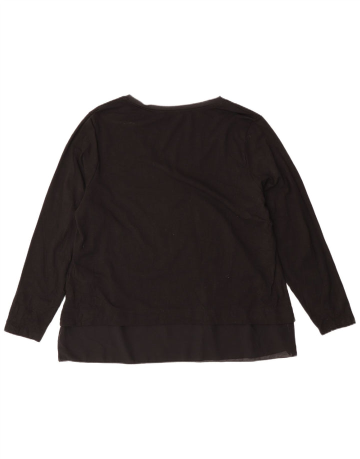 Fiorella Rubino Top grafic pentru femei cu mânecă lungă UK 14 bumbac mediu negru