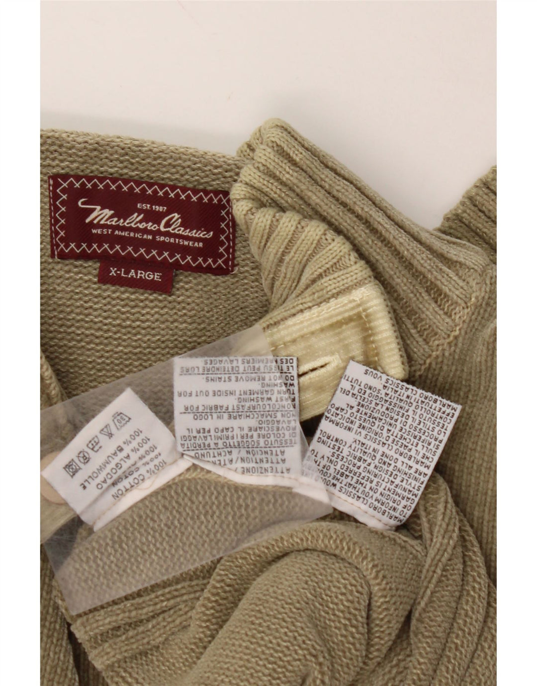 MARLBORO CLASSICS Pulover pentru bărbați cu gât cu nasturi, bumbac XL kaki