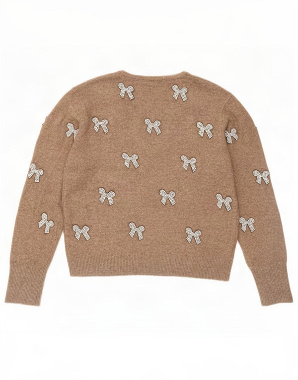 Pulover cu decolteu în V Zara pentru femei UK 16 mare maro acrilic