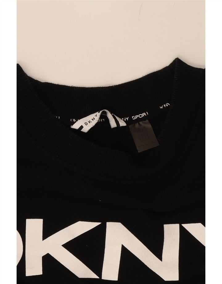 DKNY Womens Crop Graphic Sweatshirt Jumper UK 14 Medium Black Cotton Vintage Dkny and Second-Hand Dkny from Messina Hembry 