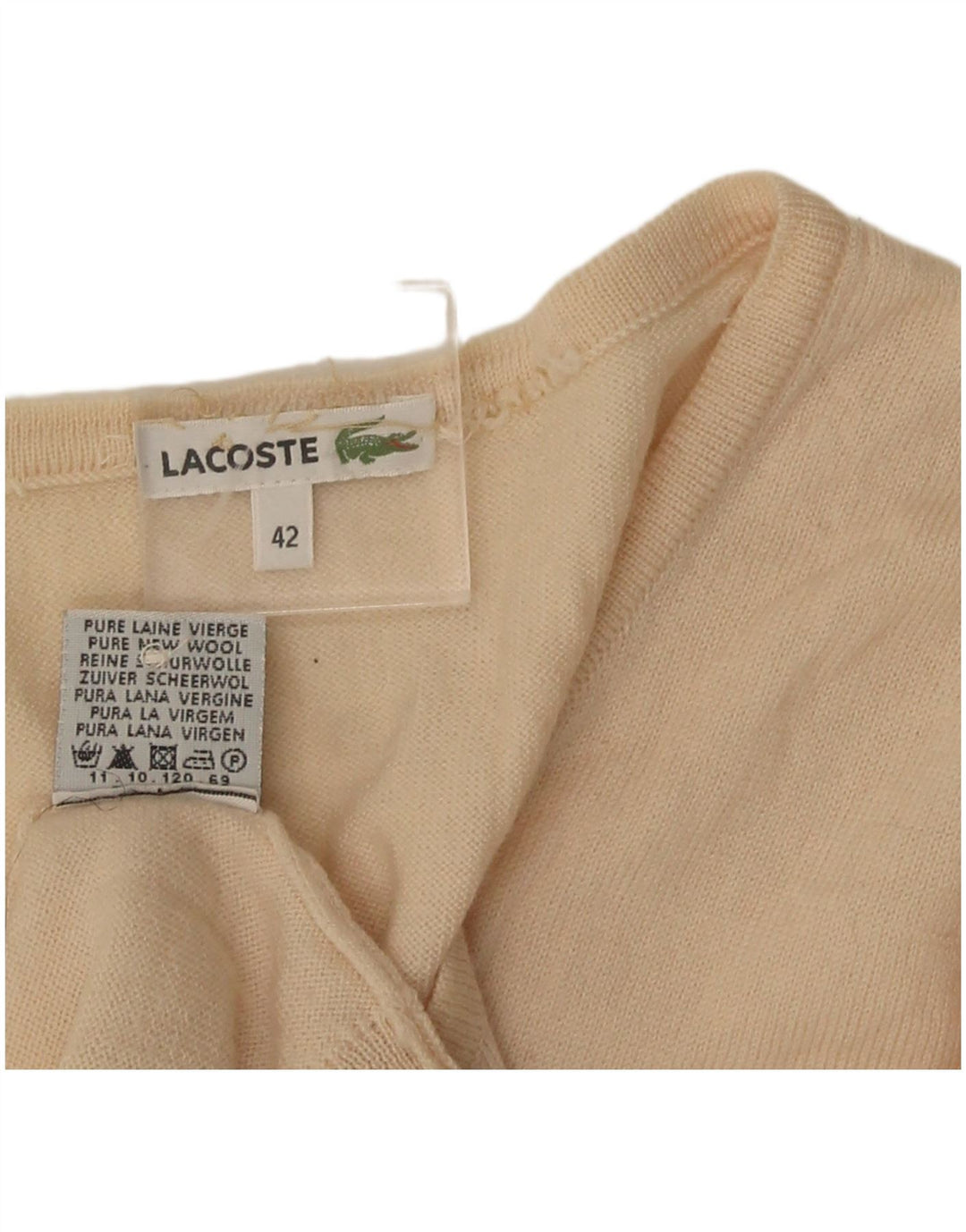 Pulover cardigan pentru femei Lacoste Mărimea 42 mare, bej, lână nouă