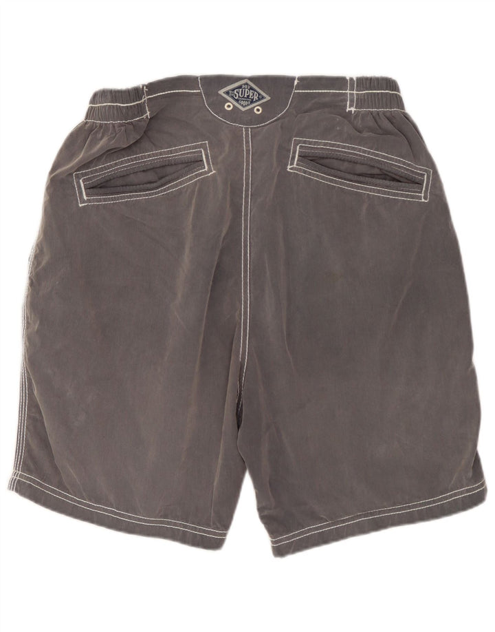 Pantaloni scurți de înot grafic Superdry pentru bărbați, bumbac color bloc, gri mediu