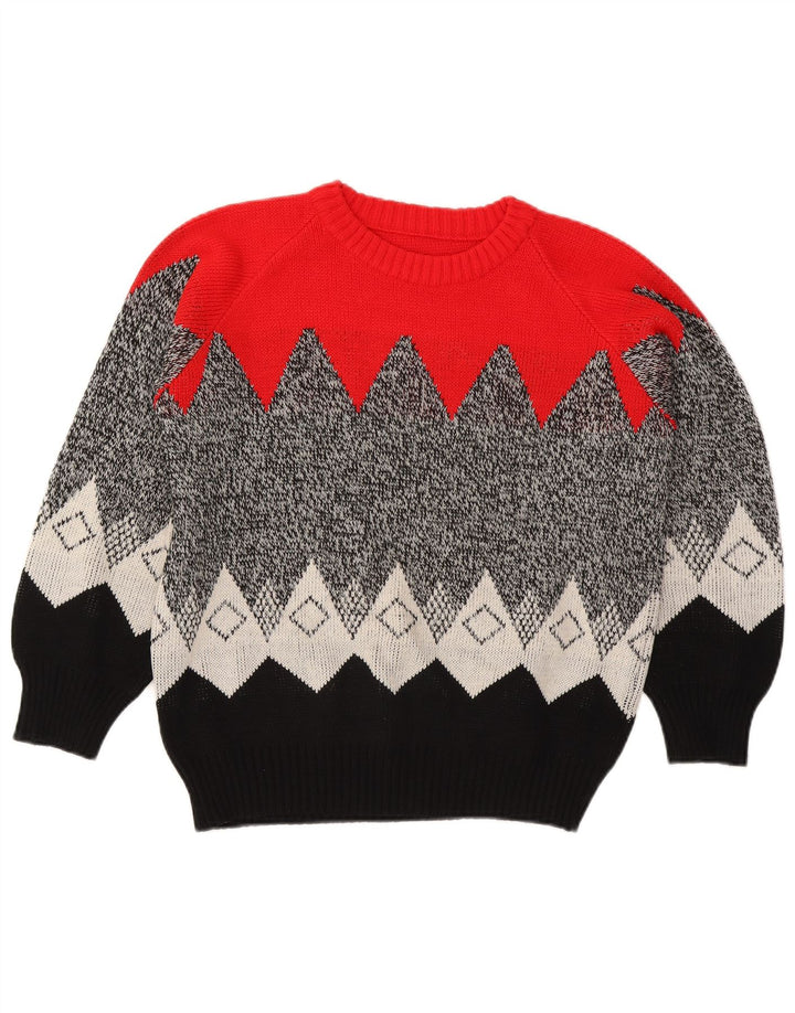 Pulover vintage pentru damă cu gât roșu și pulover UK 16 mare, multicolor
