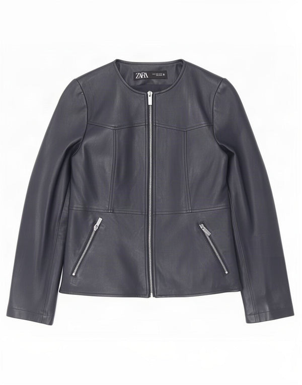 Jachetă din piele artificială pentru femei Zara UK 12 Medium bleumarin Poliester