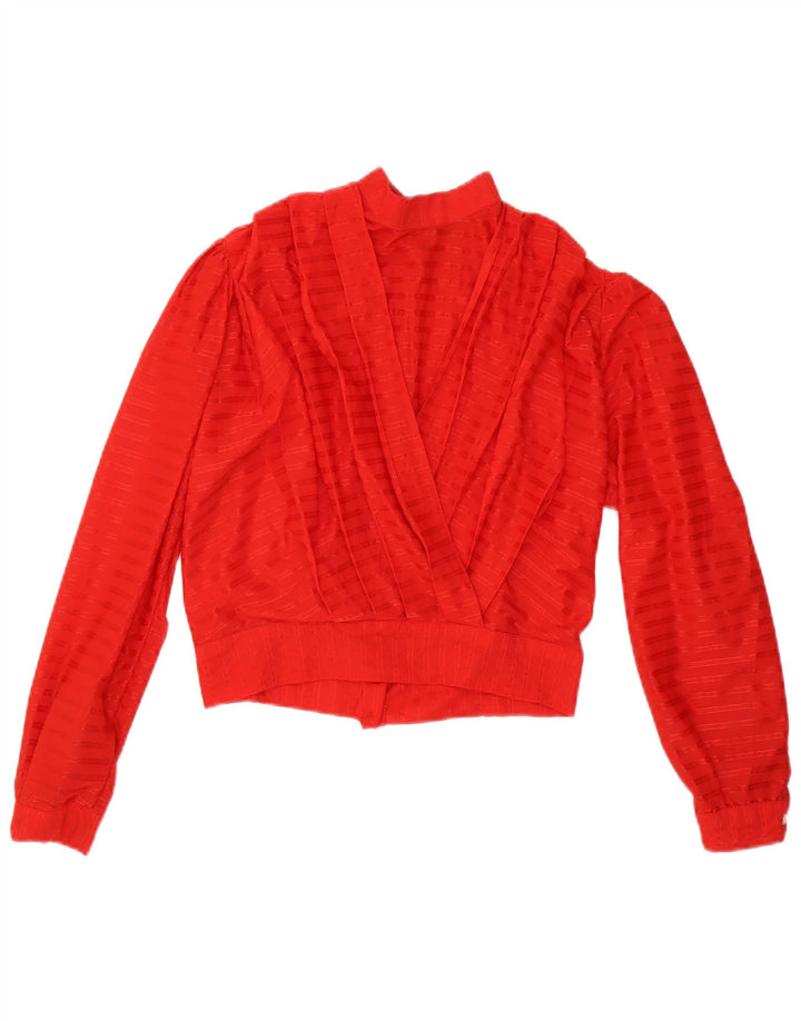 Bluză vintage pentru femei, cămașă crop US 5, poliester cu dungi roșii mici
