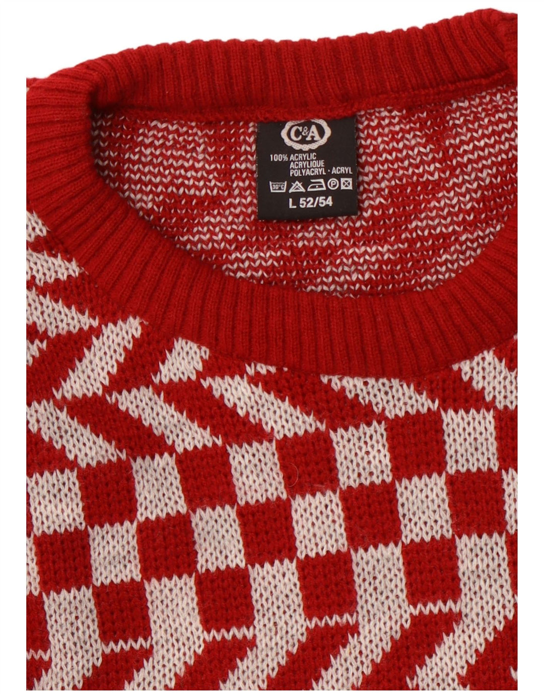 C & A Pulover pentru bărbați cu gât roșu mare, geometric, acrilic