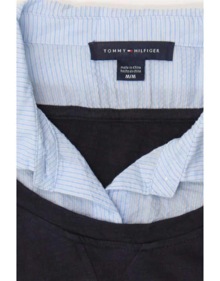 TOMMY HILFIGER Womens Pullover Shirt UK 12 Medium Navy Blue Colourblock Vintage Tommy Hilfiger and Second-Hand Tommy Hilfiger from Messina Hembry 