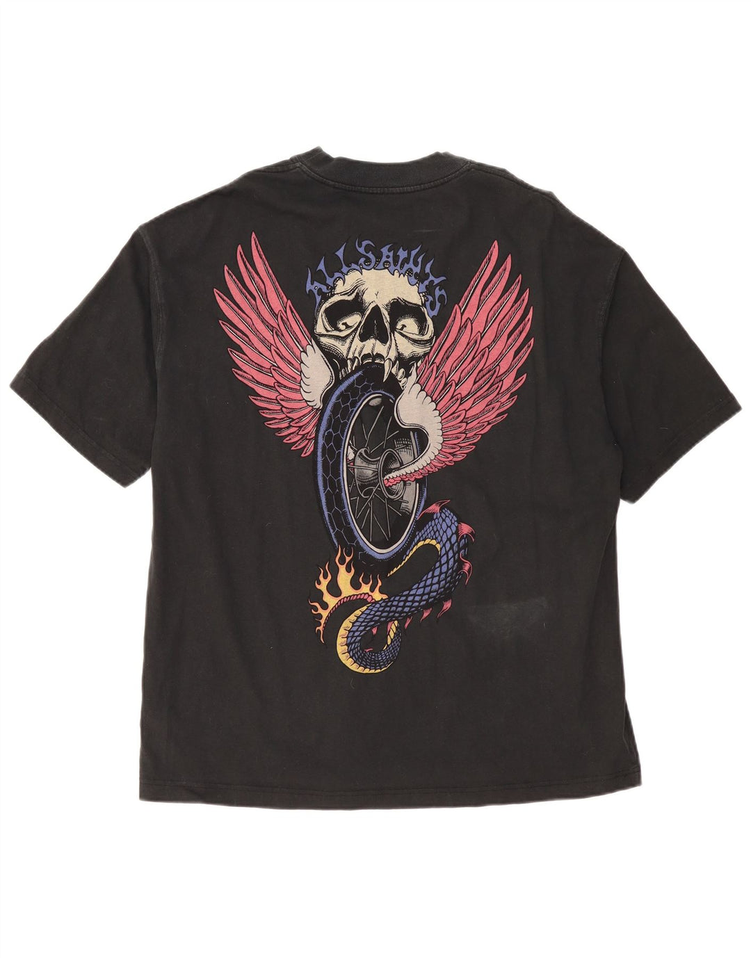 ALL SAINTS Tricou grafic supradimensionat pentru bărbați Top mediu din bumbac negru