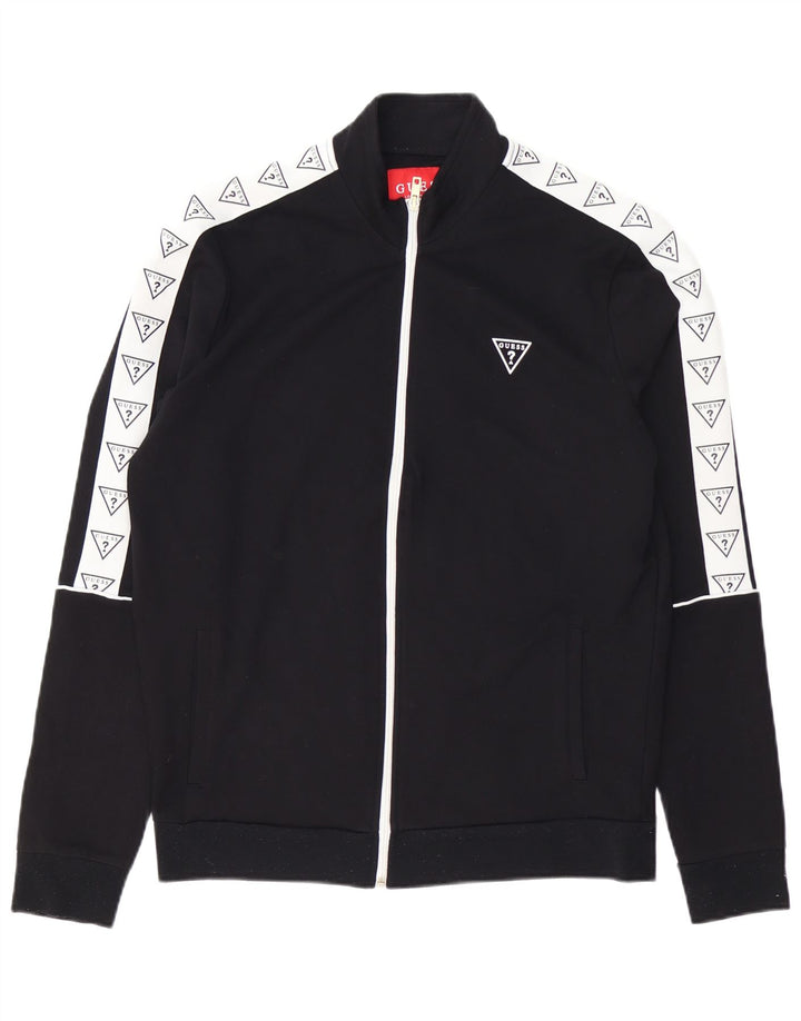 Jachetă de top GUESS pentru bărbați cu grafică, neagră, color-block, raion