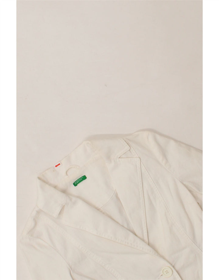 BENETTON Womens 1 Button Crop Blazer Jacket UK 8 Small White Vintage Benetton and Second-Hand Benetton from Messina Hembry 