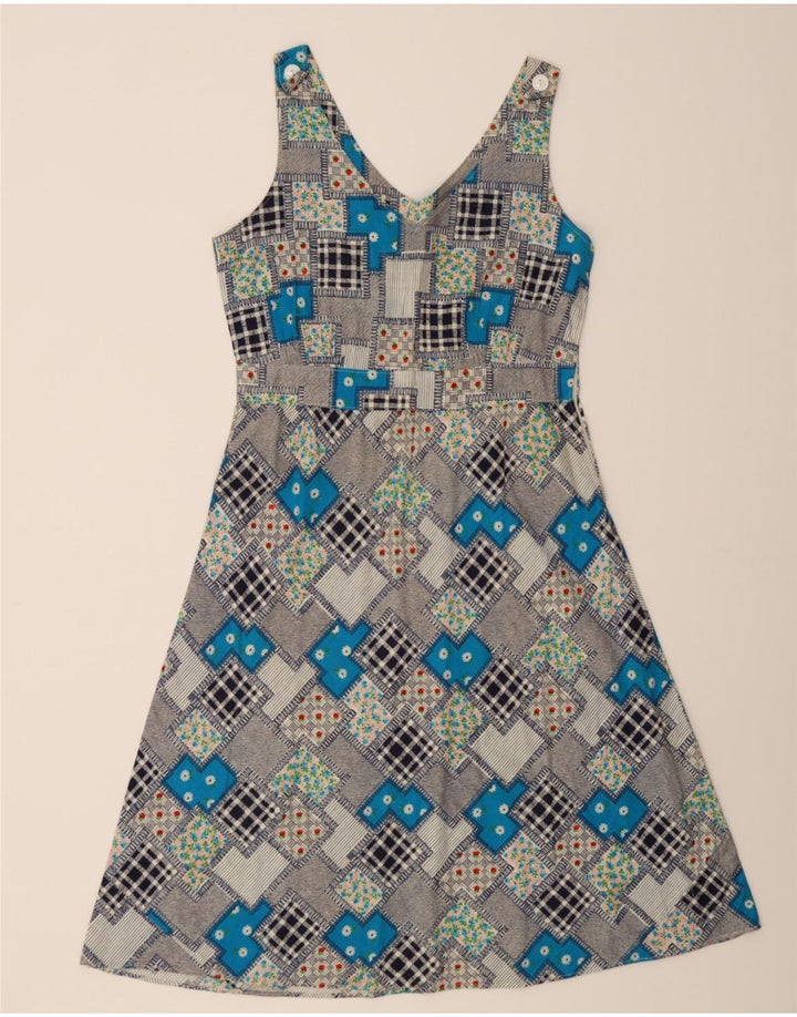 VINTAGE Womens Sleeveless A-Line Dress UK 14 Medium Grey Patchwork Vintage Vintage and Second-Hand Vintage from Messina Hembry 