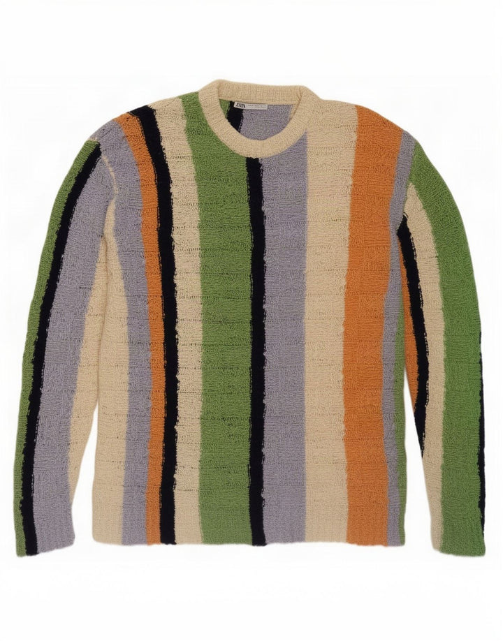 Pulover pentru bărbați Zara, cu decolteu rotund, din bumbac color block, multicolor mediu