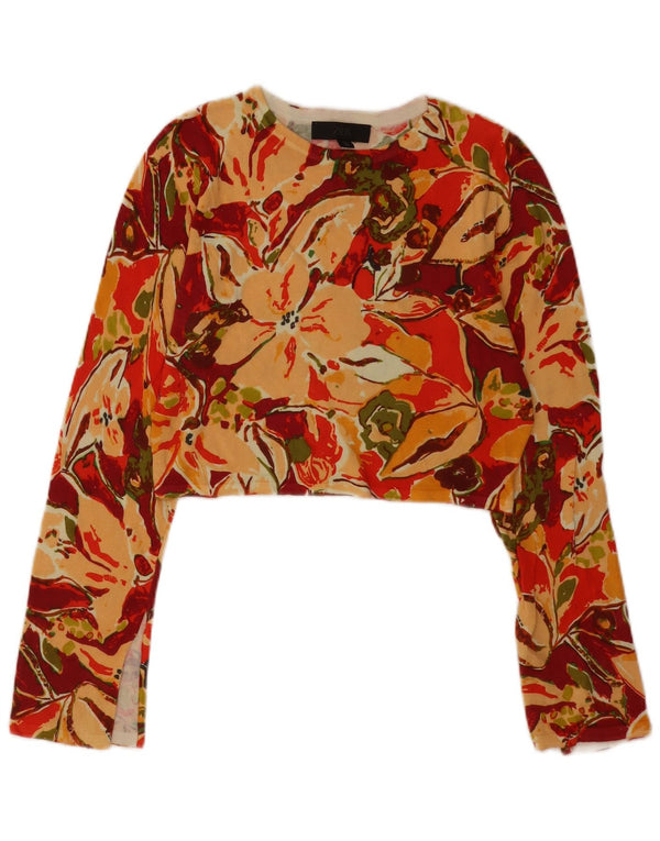Crop Top pentru femei Zara cu mânecă lungă UK 12 Medium Multicolor Floral Bumbac