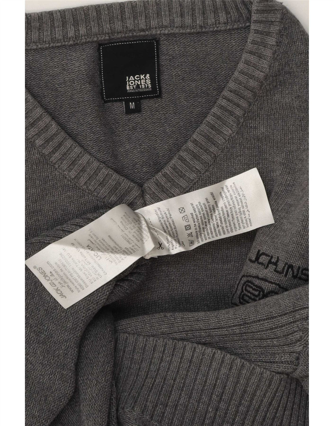 Pulover Jack & Jones pentru bărbați, cu decolteu în V, bumbac, gri mediu