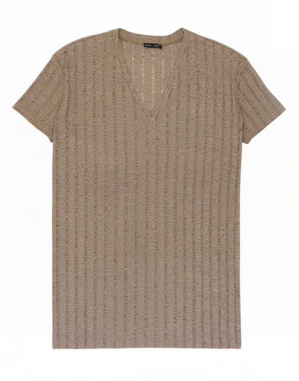 Rochie tricou pentru femei Zara UK 14 Medium Bej Poliester cu dungi
