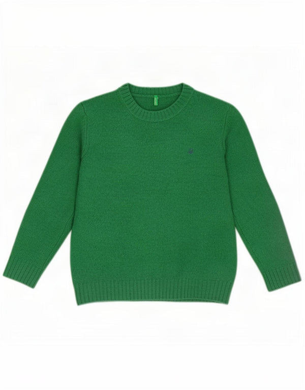 Pulover Benetton pentru femei cu gâtul turnat UK 12 Lână virgină verde medie
