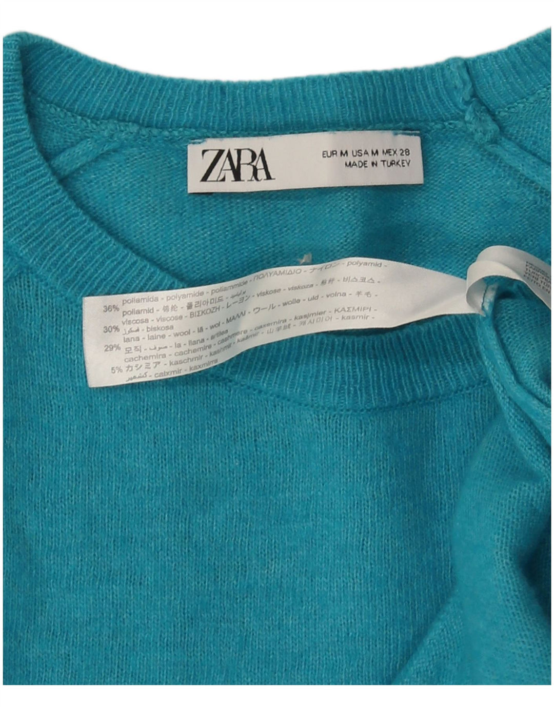 Pulover pentru damă Zara, cu gât turnut, UK 12, poliamidă turcoaz mediu