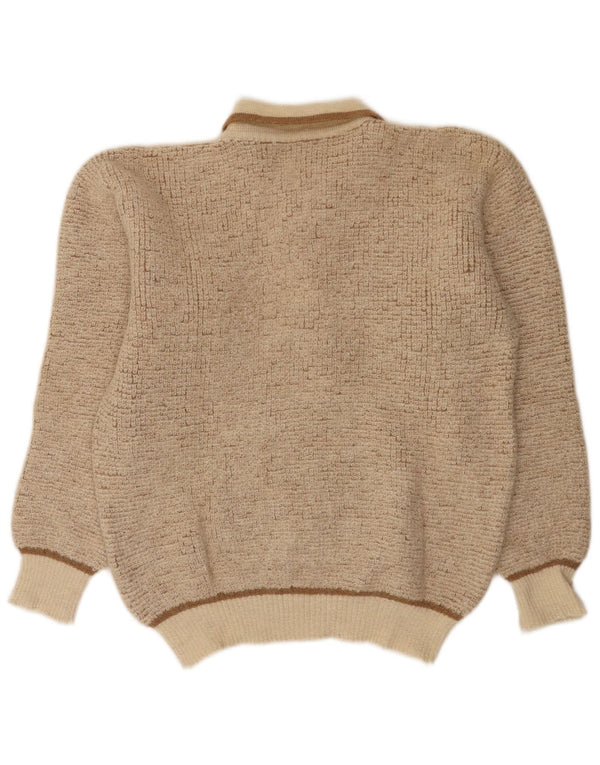 Pulover vintage pentru bărbați cu gât polo, lână de alpaca pete, bej mediu